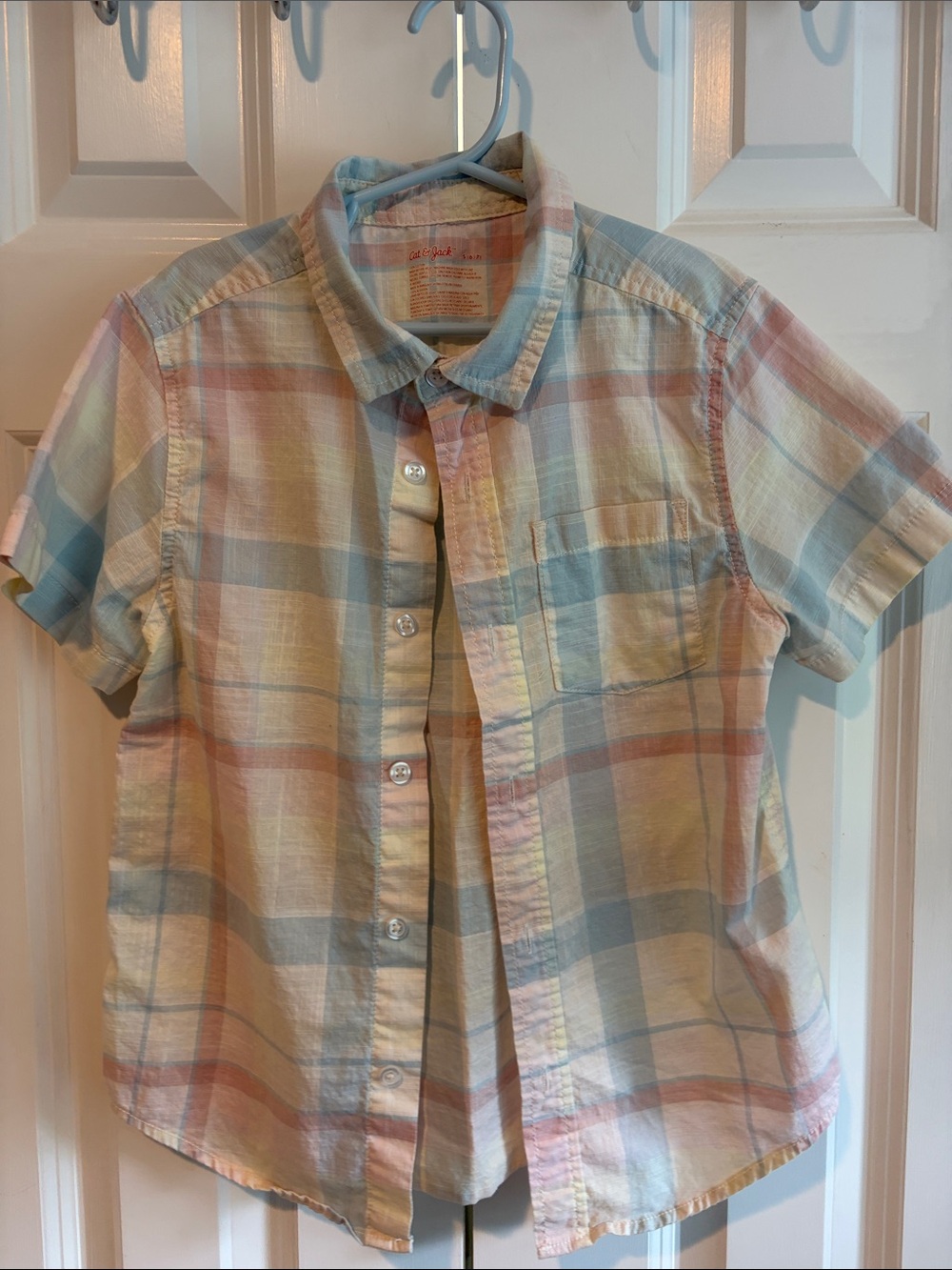 Cat & Jack Pastel Plaid Short-Sleeve Button-Down Shirt - Blue, Pink, Yellow